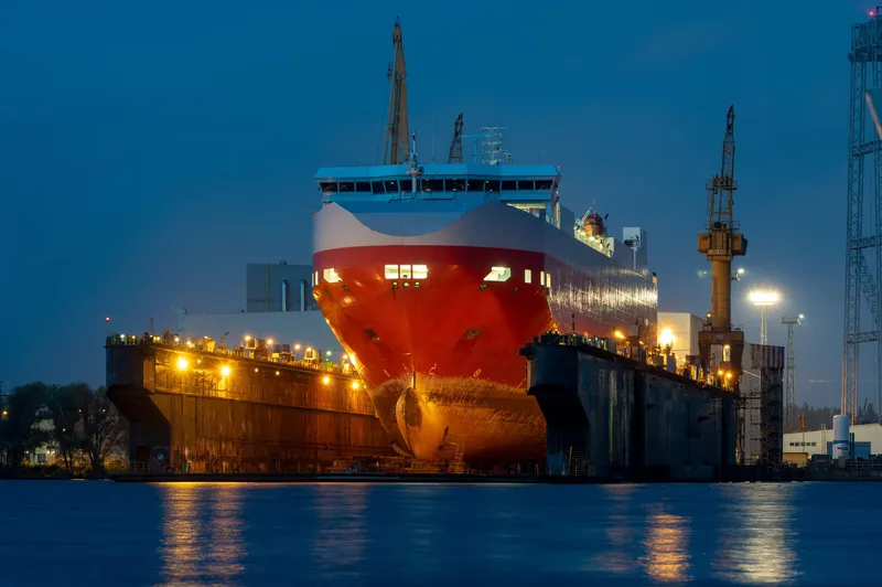 Commercial ship repair in drydock